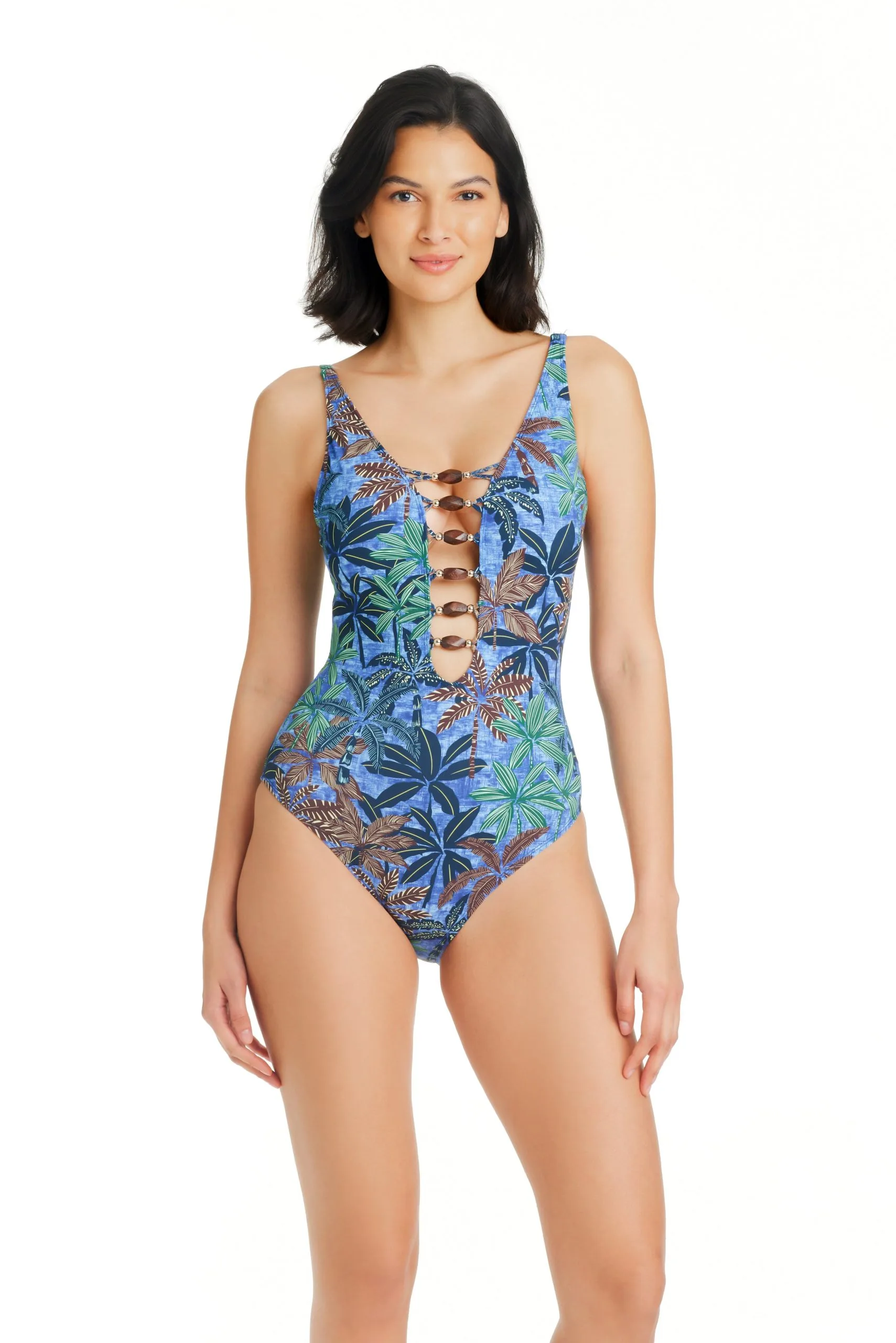 Bleu Rod - Bythesea By The Sea One Piece Low Neck Lace Down Swimsuit 3 Bleu Rod - Bythesea By The Sea One Piece Low Neck Lace Down Swimsuit - Image 3