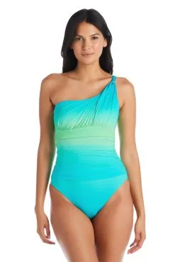 Cool Breeze Shirred One Shoulder One Piece Swimsuit