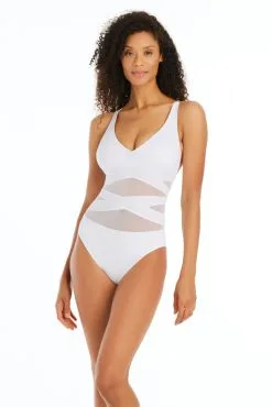 Bleu Rod - DMWM23 Don't Mesh With Me One Piece V Neck Cross Back Swimsuit -Tankini Tops Sales bleu rod dmwm23 1 pc 4 white don t mesh with me one piece v neck cross back swimsuit 35797558296751 scaled