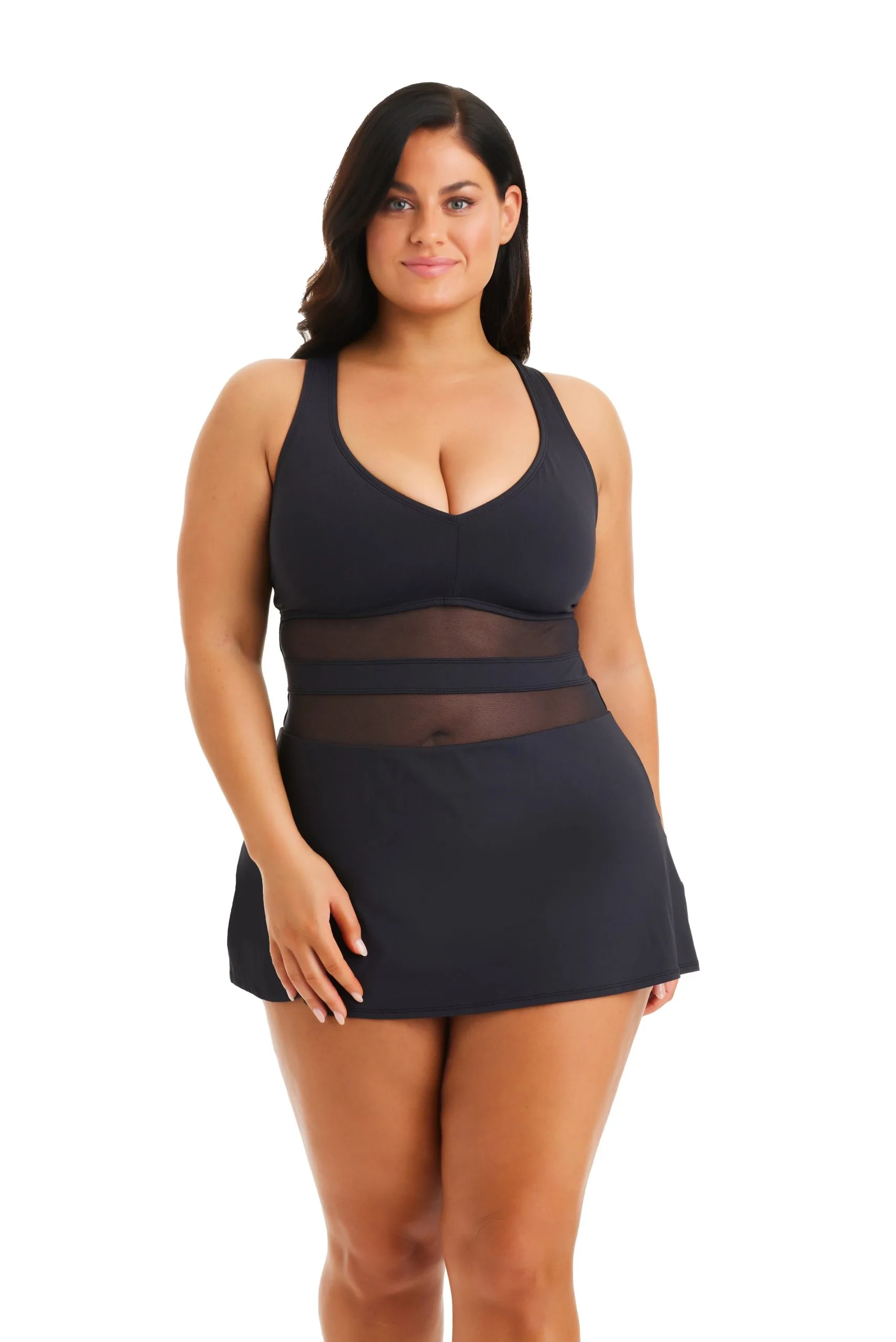 Bleu Rod - DMWM23 Don't Mesh With Me Cross Back Mesh Skirted One Piece Swimsuit Plus 1 Bleu Rod - DMWM23 Don't Mesh With Me Cross Back Mesh Skirted One Piece Swimsuit Plus