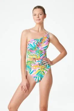 Blue Rod- FSale Fantasy Island Shirred One Shoulder One Piece Swimsuit - BLEU EXCLUSIVE