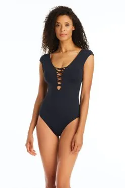 Hole In OneLattice Cap Sleeve One Piece Swimsuit -Tankini Tops Sales bleu rod hole in one 1 pc 4 black hole in one lattice cap sleeve one piece swimsuit 35796215136431 scaled