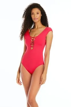 Hole In OneLattice Cap Sleeve One Piece Swimsuit -Tankini Tops Sales bleu rod hole in one 1 pc 4 carmine hole in one lattice cap sleeve one piece swimsuit 35796219396271 scaled