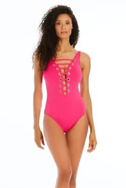 Hole In One One Piece High Neck Lace Down Swimsuit -Tankini Tops Sales bleu rod hole in one 1 pc hole in one one piece high neck lace down swimsuit 35796229128367 scaled