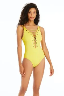 Hole In One One Piece High Neck Lace Down Swimsuit -Tankini Tops Sales bleu rod hole in one 1 pc hole in one one piece high neck lace down swimsuit 35796229390511 scaled