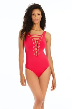 Hole In One One Piece High Neck Lace Down Swimsuit -Tankini Tops Sales bleu rod hole in one 1 pc hole in one one piece high neck lace down swimsuit 35796229554351 scaled