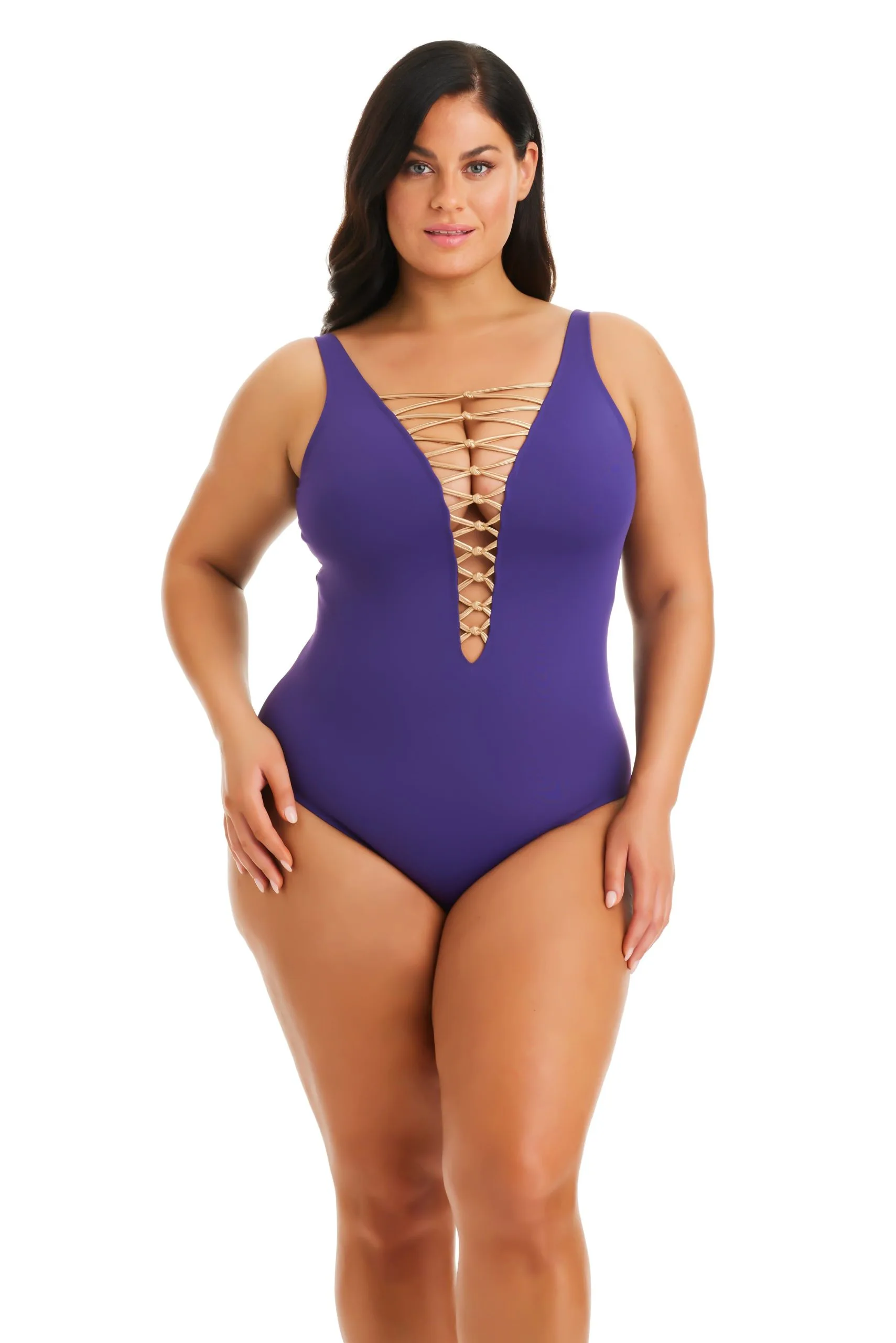 Bleu Rod - Kore Kore One Piece High Neck Lace Down Swimsuit, Plus 3 Bleu Rod - Kore Kore One Piece High Neck Lace Down Swimsuit, Plus - Image 3
