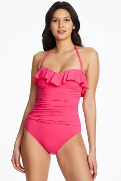 Bleu Rod - Kore Kore Ruffled Bandeau One Piece Swimsuit -Tankini Tops Sales bleu rod kore 1 pc 4 rose red one piece bandeau swimsuit ruffled with optional strap 33266915541167 scaled