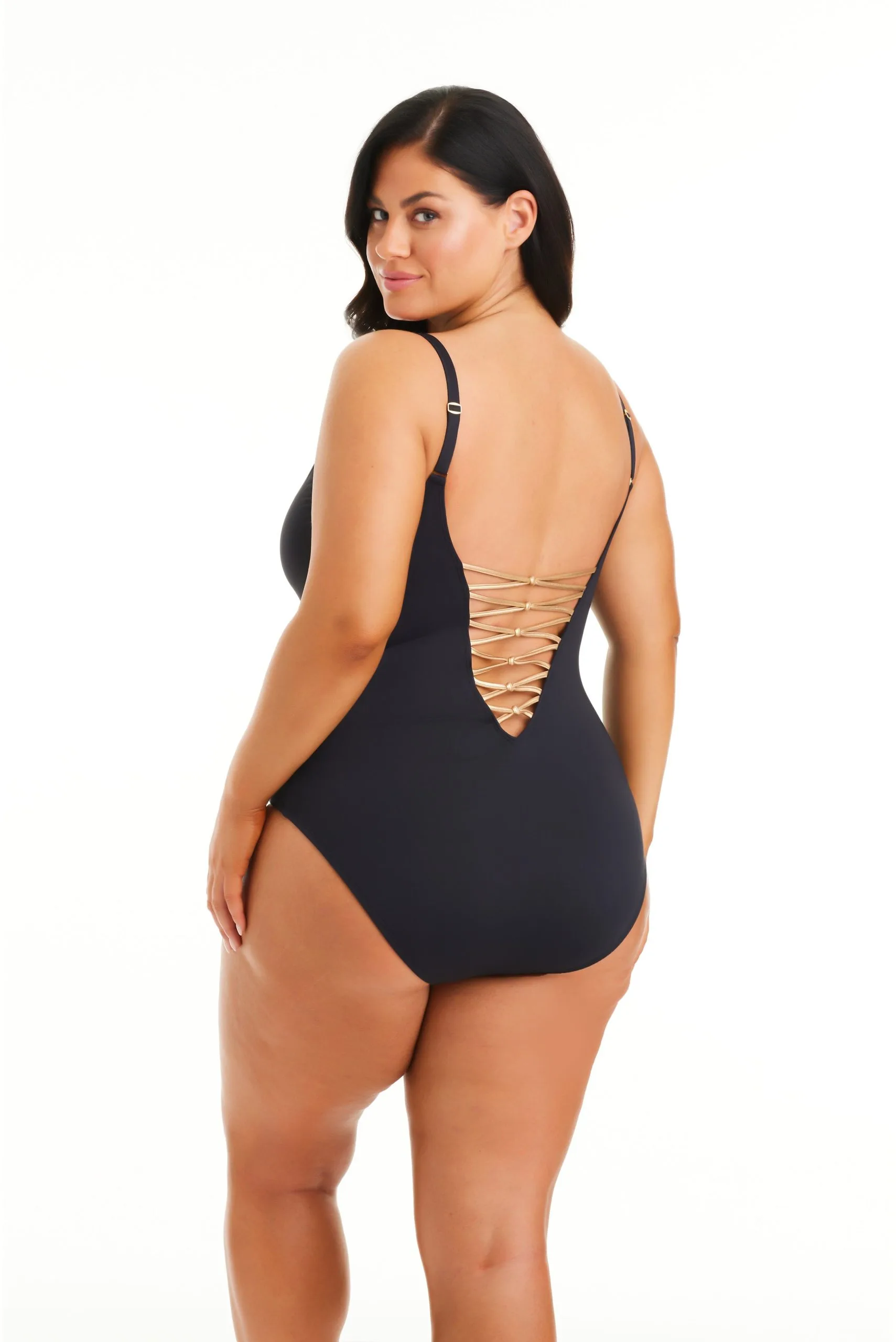 Bleu Rod - Kore Kore One Piece High Neck Lace Down Swimsuit, Plus 4 Bleu Rod - Kore Kore One Piece High Neck Lace Down Swimsuit, Plus - Image 4