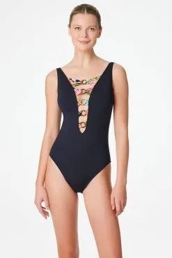 Let's Get Loud High Neck Lace Down One Piece Swimsuit -Tankini Tops Sales bleu rod let s get loud 1 pc one piece swimsuit plunge lace down front 34090912252079 scaled