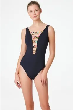 Let's Get Loud High Neck Lace Down One Piece Swimsuit -Tankini Tops Sales bleu rod let s get loud 1 pc one piece swimsuit plunge lace down front 34090913038511 scaled