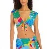 Life Of The Party Cap Sleeve Tie Front Bikini Top