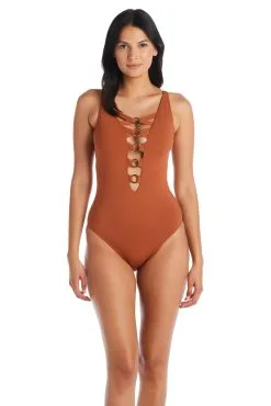 Bleu Rod - MU23 Ring Me Up One Piece Lace Down Ring Front Swimsuit In Punch -Tankini Tops Sales bleu rod mu23 1 pc 4 cinnamon ring me up one piece lace down ring front swimsuit in punch 36448718422191 scaled