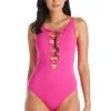 Bleu Rod - MU23 Ring Me Up One Piece Lace Down Ring Front Swimsuit In Punch