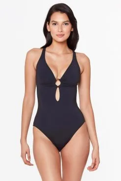 Bleu Rod - MU23 Ring Me Up One Piece Plunge Cross Back Swimsuit