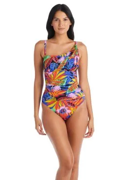 Night Safari Shirred One Shoulder One Piece Swimsuit -Tankini Tops Sales bleu rod night safari 1 pc one shoulder one piece swimsuit ns 35113698328751 scaled