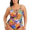 Night Safari Plunge Lace Down One Piece Swimsuit Plus