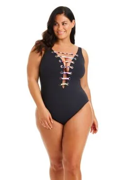 Party Animal Plunge Lace Down One Piece Swimsuit Plus -Tankini Tops Sales bleu rod party animal plus 1 pc 16w black lace down one piece swimsuit plus pa 35211648925871 scaled