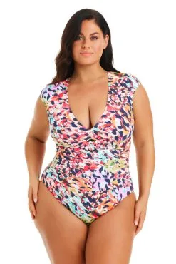 Party Animal Cap Sleeve One Piece Swimsuit Plus