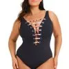 Party Animal Plunge Lace Down One Piece Swimsuit Plus