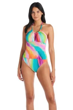 Splash Out One Piece Halter Tie Back Swimsuit -Tankini Tops Sales bleu rod splash out 1 pc one piece halter tie back mesh side swimsuit so 35113874849967 scaled