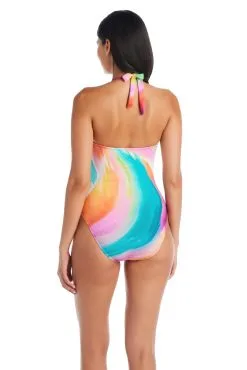 Splash Out One Piece Halter Tie Back Swimsuit -Tankini Tops Sales bleu rod splash out 1 pc one piece halter tie back mesh side swimsuit so 35113874915503 scaled