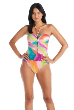 Splash Out Bandeau Tie Front One Piece Swimsuit -Tankini Tops Sales bleu rod splash out 1 pc tie neck bandeau one piece swimsuit so 35113868591279 scaled