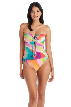 Splash Out Bandeau Tie Front One Piece Swimsuit -Tankini Tops Sales bleu rod splash out 1 pc tie neck bandeau one piece swimsuit so 35113868755119 scaled