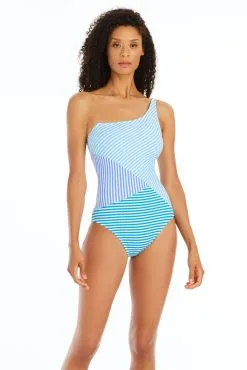 Stripe Tease One Shoulder One Piece Swimsuit -Tankini Tops Sales bleu rod stripe tease 1 pc 4 st multi stripe tease one shoulder one piece swimsuit 35797040726191 scaled