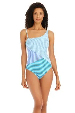 Stripe Tease One Shoulder One Piece Swimsuit -Tankini Tops Sales bleu rod stripe tease 1 pc stripe tease one shoulder one piece swimsuit 35797040693423 scaled