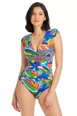 Bleu Rod - TheMix The Mix Cap Sleeve One Piece Swimsuit