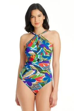 Bleu Rod - TheMix The Mix Key Hole High Neck One Piece Swimsuit