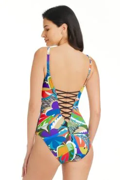 Bleu Rod - TheMix The Mix Plunge Lace Down One Piece Swimsuit