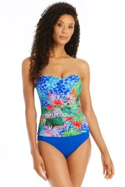 Tropical Flight Shirred Bandeau Tankini Top