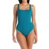 Walk The Line Scoop Neck Ribbed One Piece Swimsuit In Deep Water