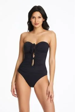 Blue Rod- FSale All Tied Up Bandeau Tie Front One Piece Swimsuit