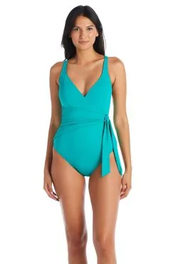 Blue Rod- FSale All Tied Up Surplice Tie Side One Piece Swimsuit