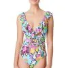 Blue Rod- FSale Color Crush Surplice Ruffle Straps One Piece Swimsuit
