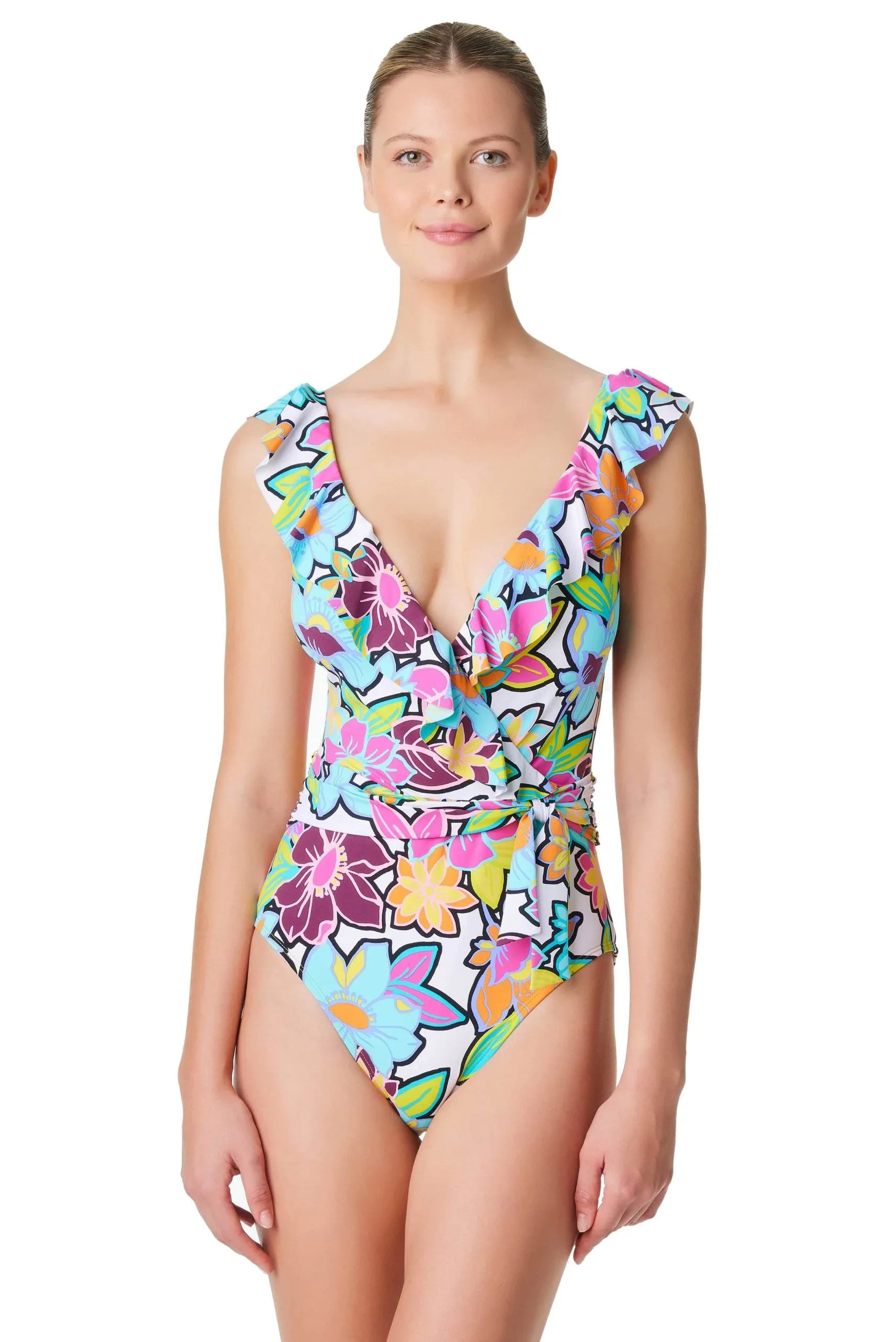 Blue Rod- FSale Color Crush Surplice Ruffle Straps One Piece Swimsuit 1 Blue Rod- FSale Color Crush Surplice Ruffle Straps One Piece Swimsuit