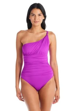 Blue Rod- FSale Let's Get Twisted Shirred One Shoulder One Piece Swimsuit