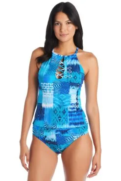 Blue Rod- FSale Too Hot To Handle High Neck Tankini Top